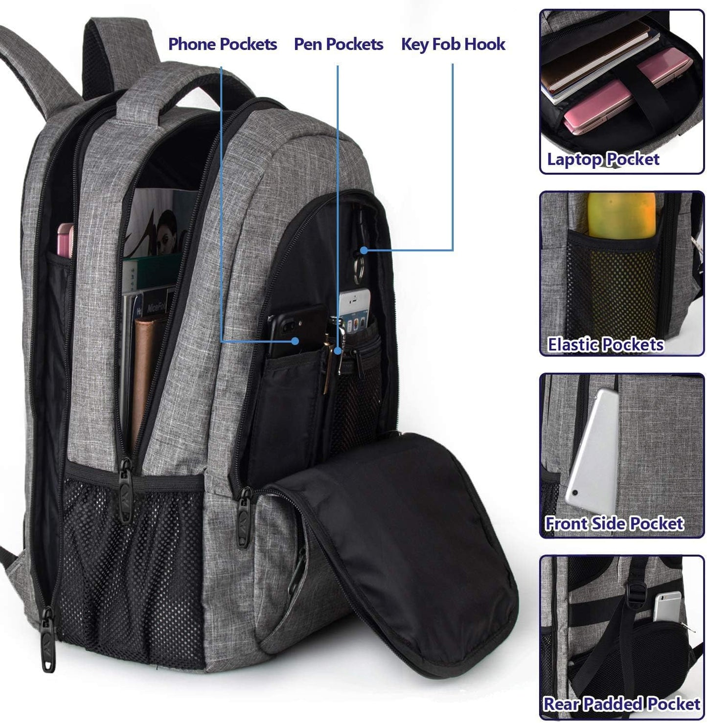 17 Inch Laptop Backpack, MATEIN TSA Large Backpack for Travel and Business with USB Charger Port, Water Resistant Big Flight Approved Weekender Carry-On Backpack with Luggage Sleeve for Women and Men
