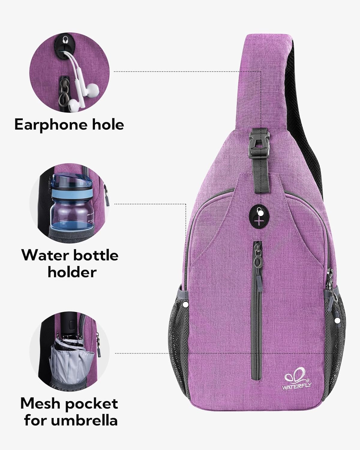WATERFLY Crossbody Sling Backpack Sling Bag Travel Hiking Chest Bag Daypack