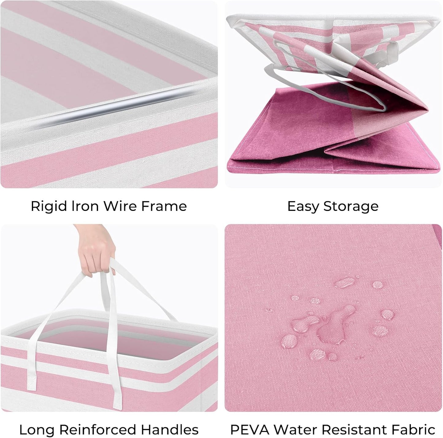 HomeHacks 2 Pack Large Laundry Baskets, Waterproof, Freestanding Laundry Hampers, Collapsible Clothes Hamper with Reinforced Handles in Laundry, College Dorm, Bathroom, Bedroom (Pink, 100Lx2)