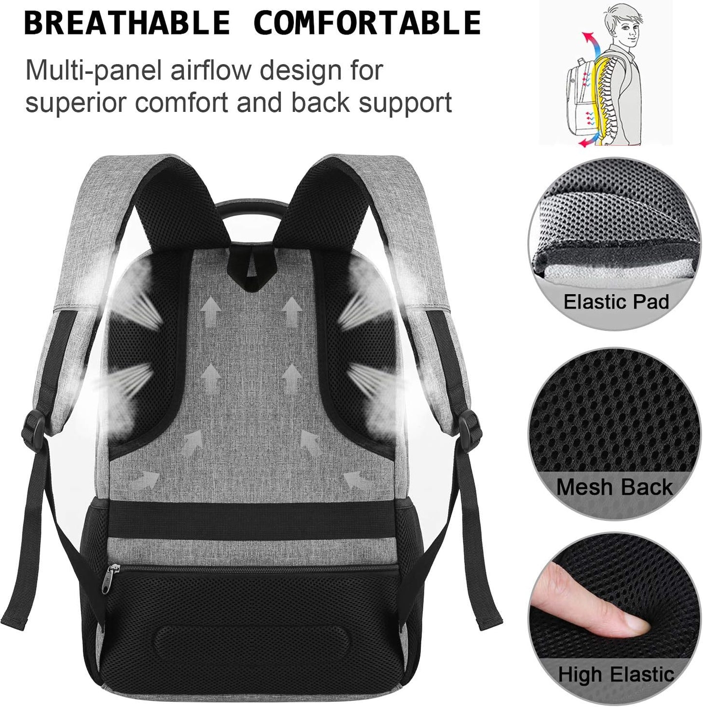 Laptop Backpack,Business Travel Anti Theft Slim Durable Laptops Backpack with USB Charging Port,Water Resistant College Computer Bag for Women & Men Fits 15.6 Inch Laptop and Notebook - Grey