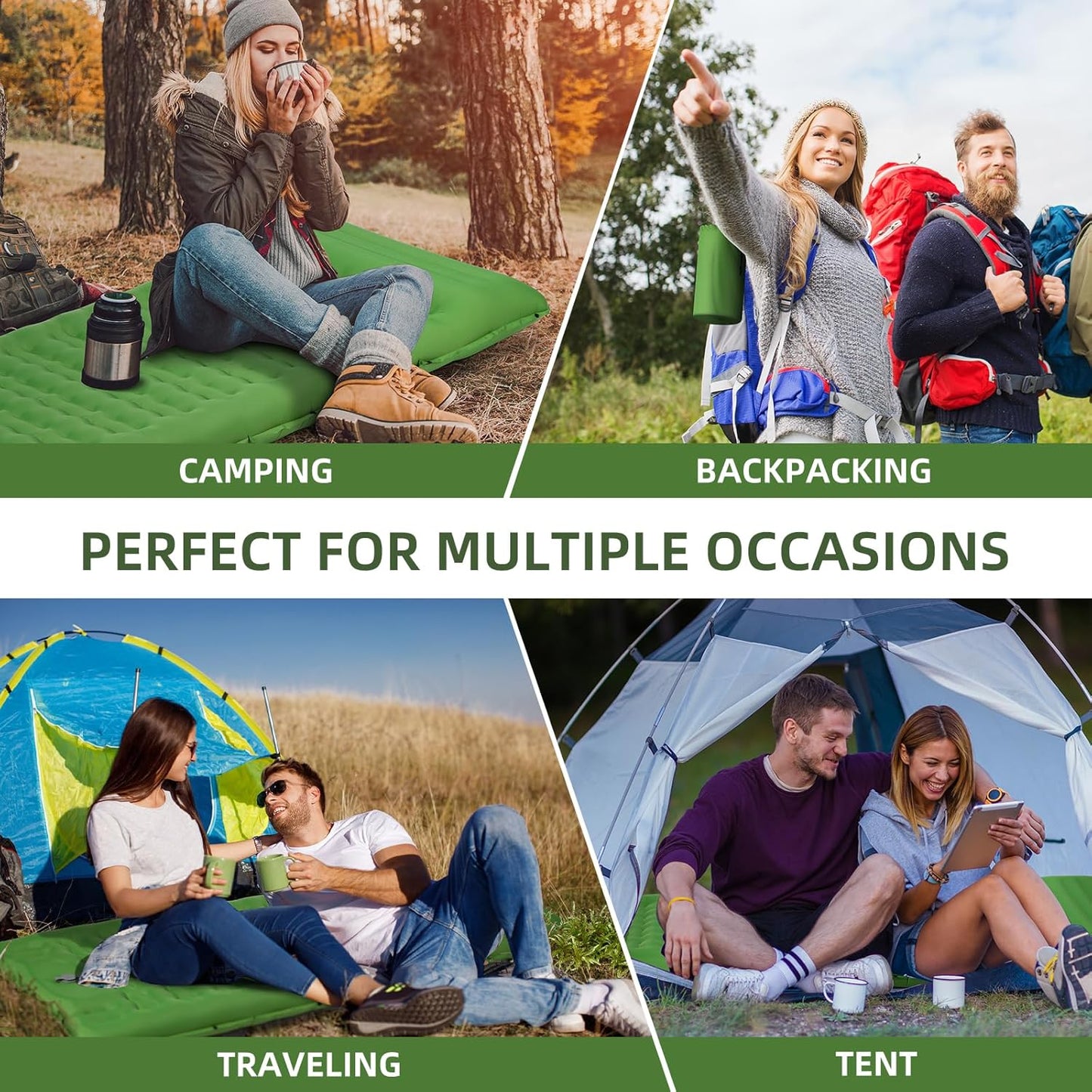 Camping Sleeping Pad, Extra Thick 5 Inch Camping Mat with Pillow Built-in Foot Pump Inflatable Sleeping Pads Compact for Camping Backpacking Hiking Traveling Tent（Green）