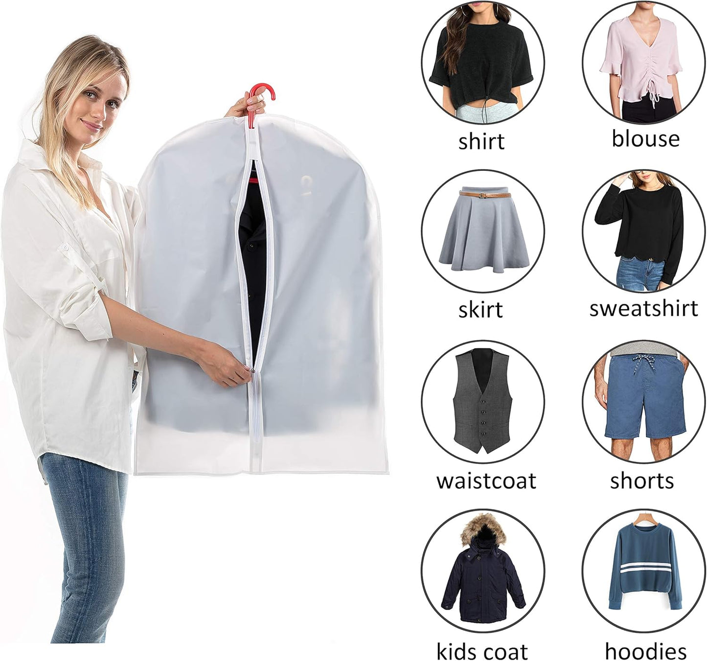 Clear Garment Bags Clothes Covers Protecting Dusts (Set of 12) for Storage Plastic Garment Bags Hanging Clothes Bags Dress Bag with Full Zipper for Closet Storage - 24'' x 32''/12 Pack