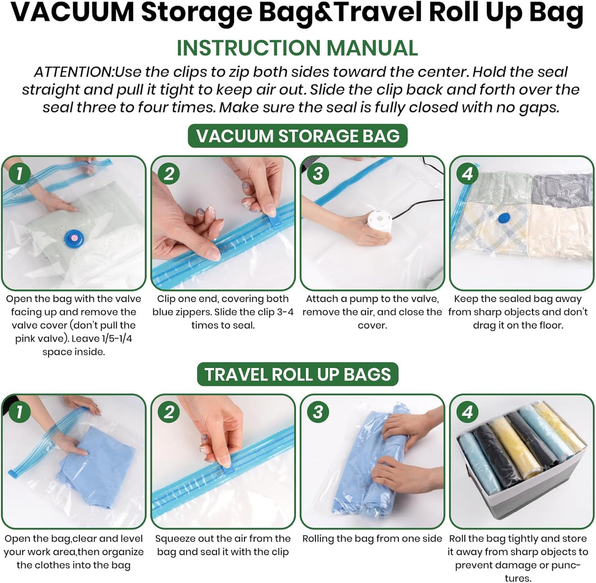 Vacuum Storage Bags,30Pack Vacuum Seal Bags for Clothing,Travel,Clothes,Comforters,Blankets,Pillows-6 Jumbo+6 Large+6 Medium+6 Small+6 Roll Up Space Saving Bag Hand Pump Included