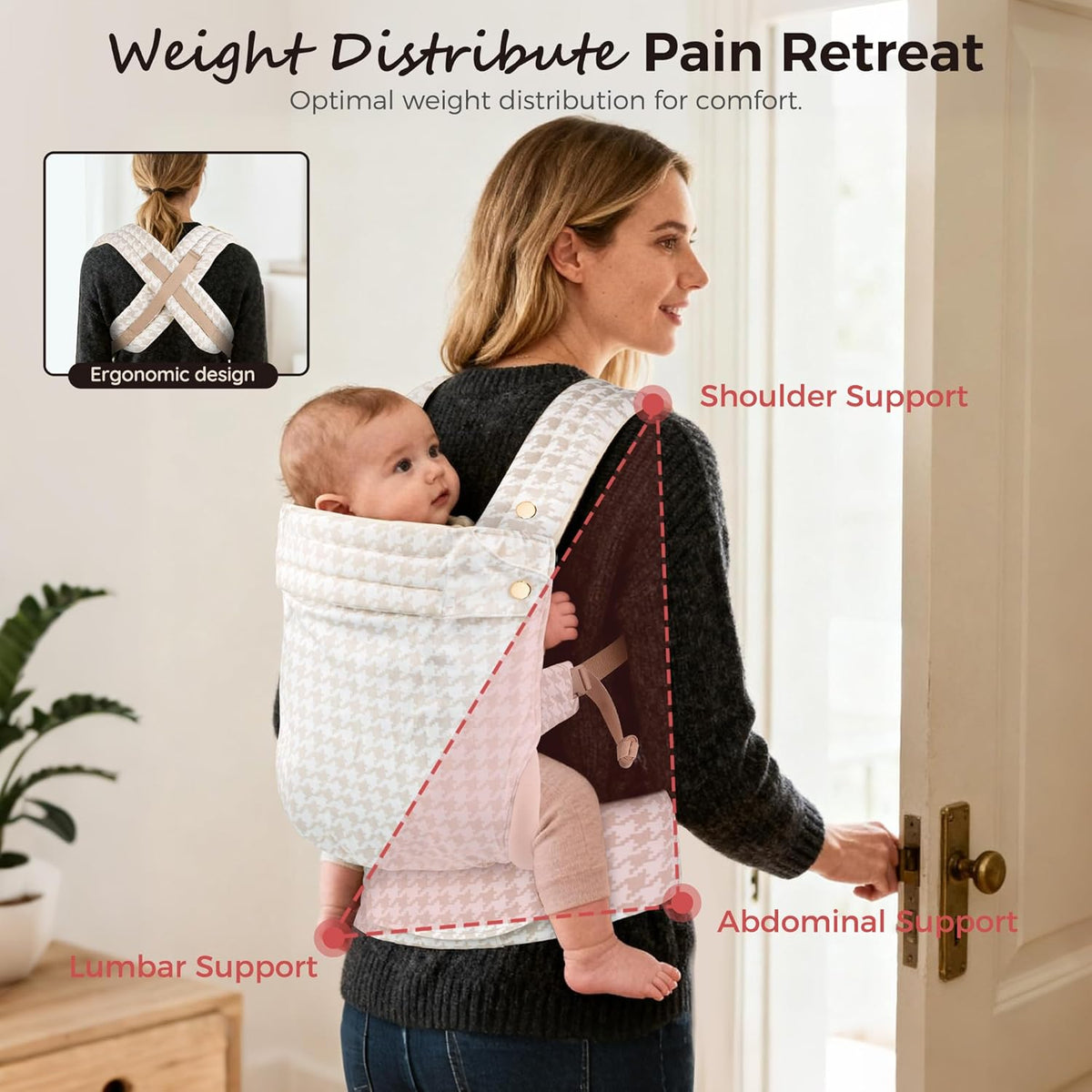 Baby Carrier Newborn to Toddler- Ergonomic,Cozy and Lightweight Infant Carrier for 7-40lbs,3 Carry Positions Newborn Carrier,Checkerboard
