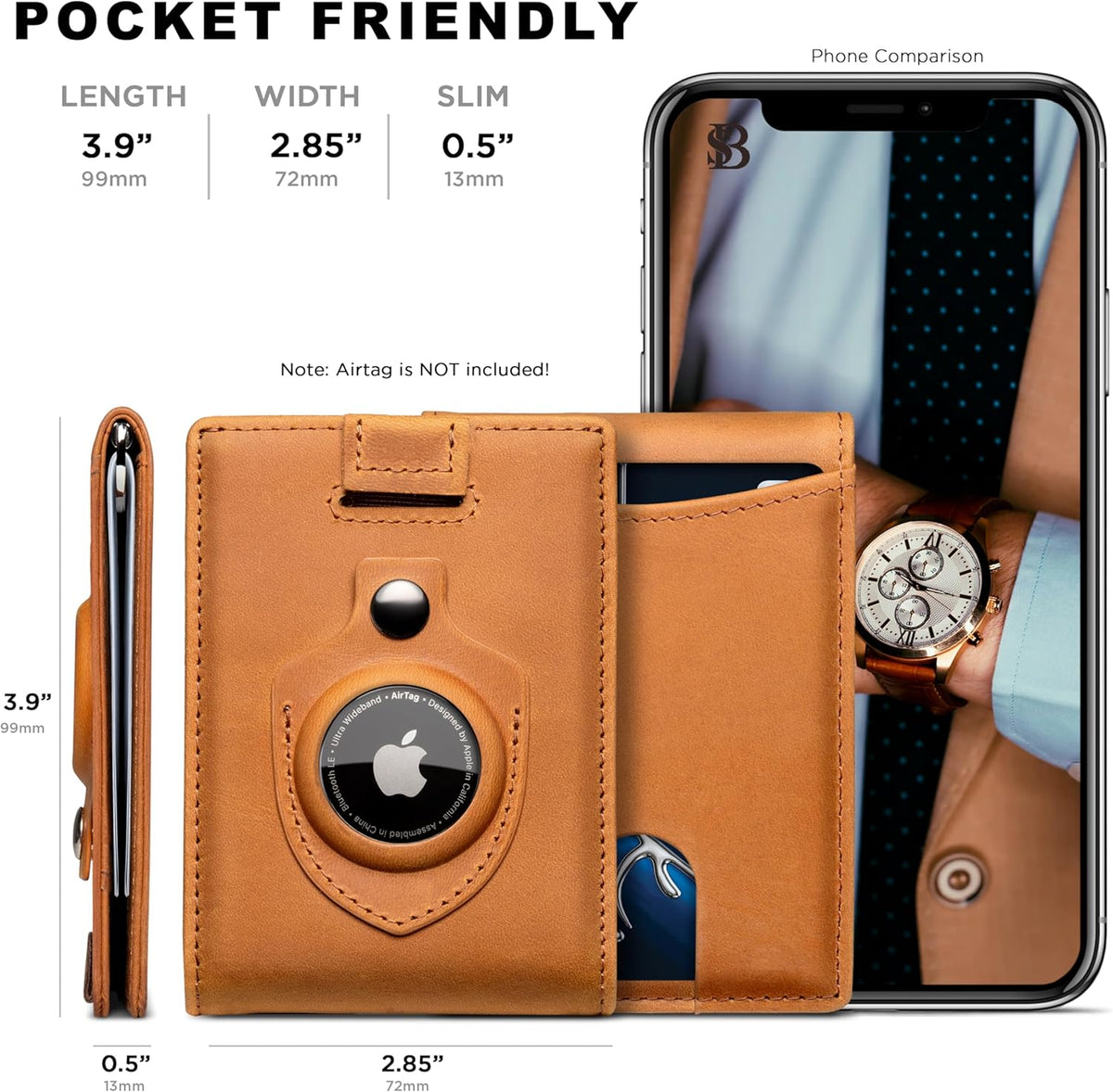 SERMAN BRANDS RFID Blocking Slim Bifold Genuine Leather Minimalist Front Pocket Wallets for Men with Money Clip Thin Mens