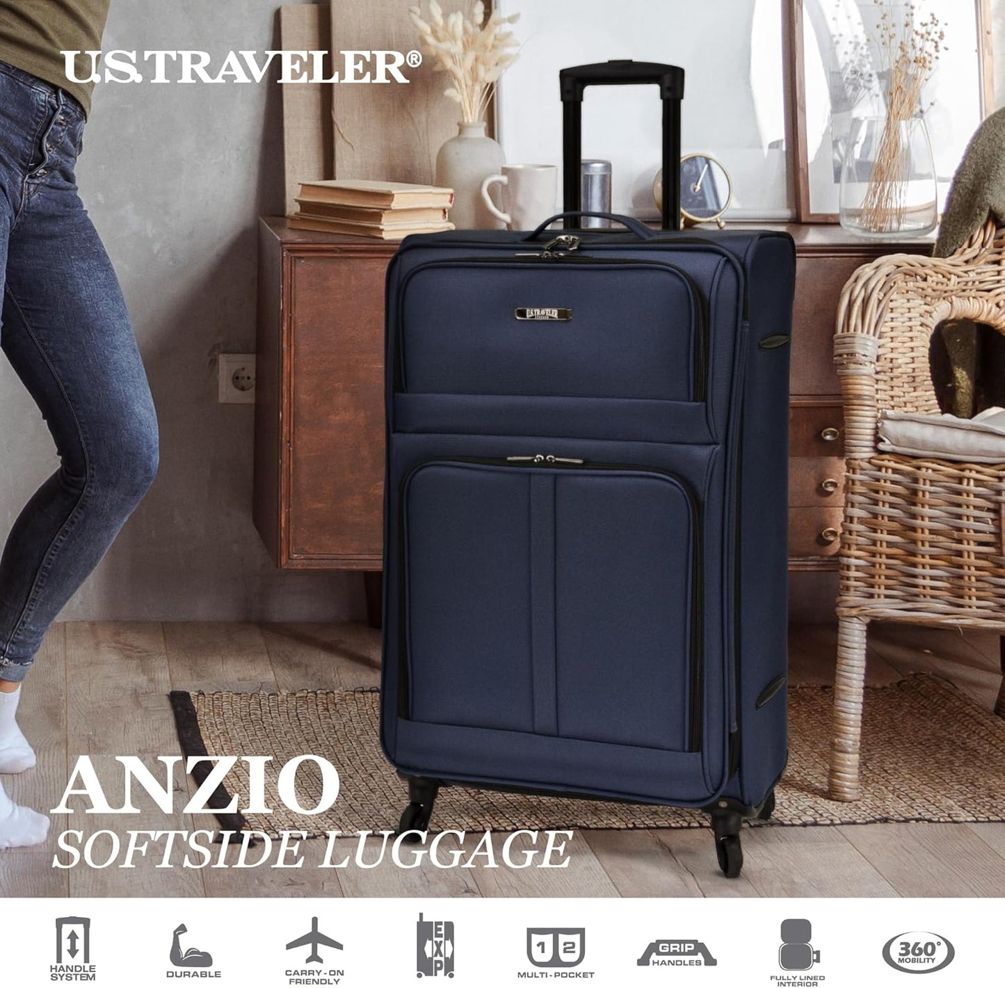 U.S. TRAVELER Anzio Softside Expandable Spinner Luggage, Burgundy, 3-Piece Set (22/26/30)