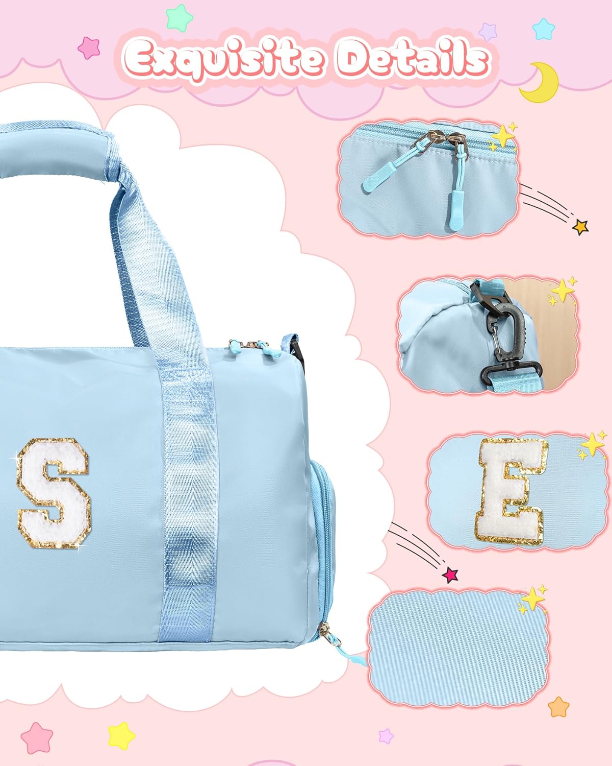 Christmas Gifts for Girls-Girl Gym Bag with Shoe Compartment, Kid Personalized Weekender Overnight Bags, Initial Travel Tote with Makeup Pouch, Gift Ideas for Niece Sister (Letter W)