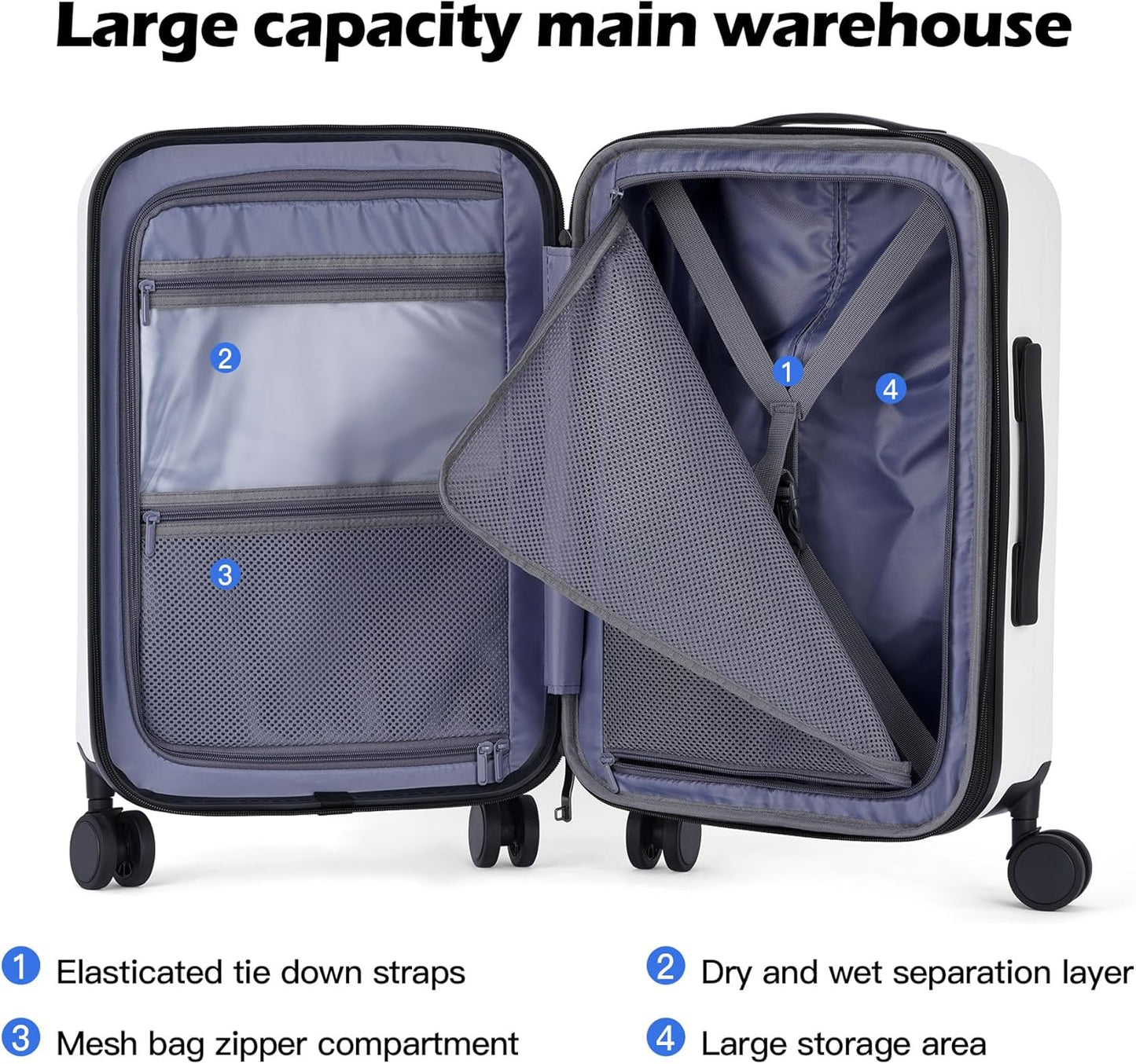 BISON DENIM 20 Inch Carry On Luggage, PC Lightweight Hardside Expandable Carry-On Luggage Airline Approved With Spinner Wheels, Front Compartment, Cup Holde, TSA-approved Lock, USB Port, Dark Grey