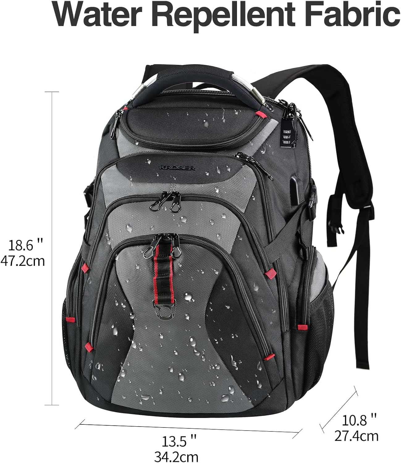KROSER Travel Laptop Backpack 17.3 Inch XL Computer Backpack with Hard Shell Saferoom RFID Pockets Water-Repellent Business College Daypack Stylish Bag for Men/Women-Black Grey