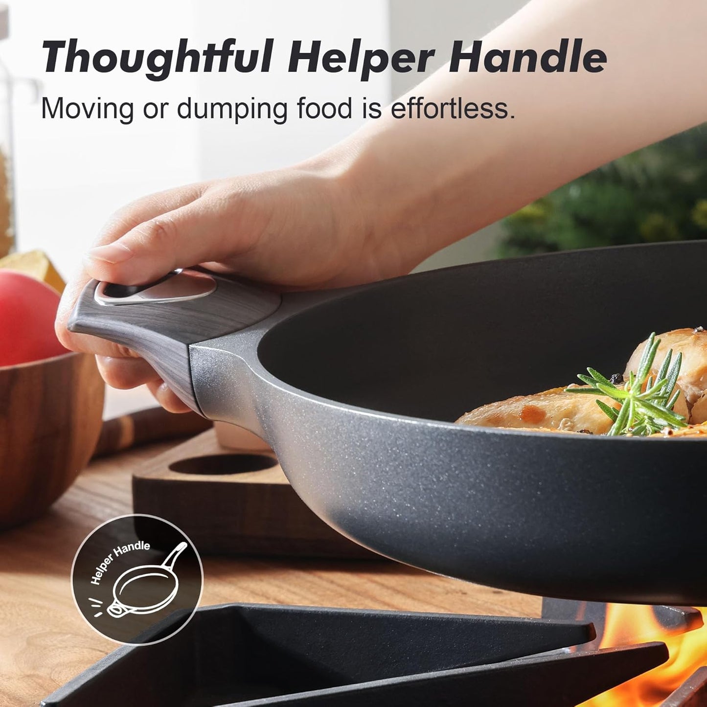 SENSARTE Nonstick Frying Pan Skillet 12.5Inch Large Non Stick Omelette Pans with Ergonomic Handle, Healthy Kitchen Cooking Chef's Pan, Free of Intentionally Added PFOA, Induction Compatible, Black