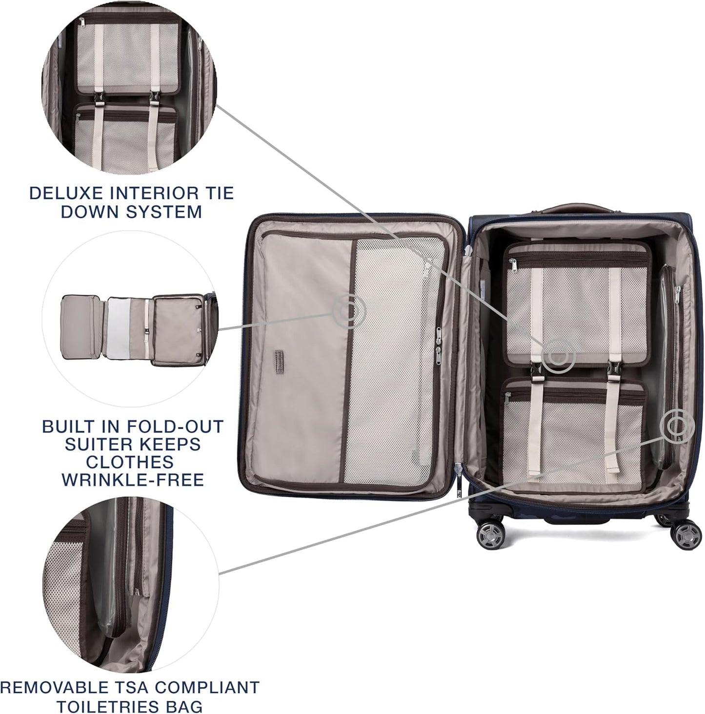 Travelpro Platinum Elite Softside Expandable Checked Luggage, 8 Wheel Spinner Suitcase, TSA Lock, Men and Women, Navy Camouflage, Checked Medium 25-Inch
