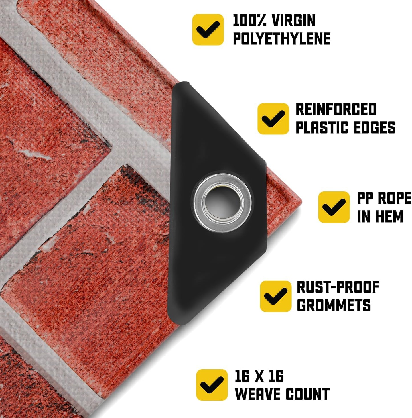 Core Tarps Extreme Heavy Duty 20 Mil Tarp Cover, Waterproof, UV Resistant, Rip and Tear Proof, Poly Tarpaulin with Reinforced Edges for Roof, Camping, Patio, Pool, Boat (Bricks/Black 20′ X 35′)