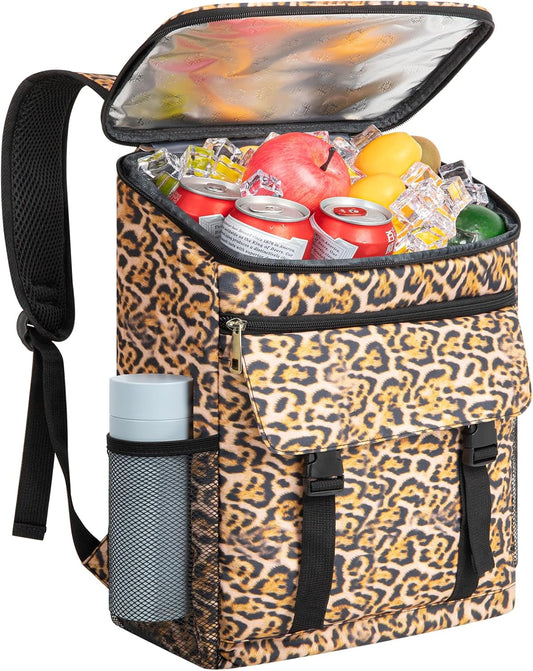 Cooler Backpack Soft Insulated Leak Proof 30 Cans Insulated Backpack Cooler Portable Picnic Camping Beach Hiking BBQ Lunch Backpack for Men and Women -Leopard Print