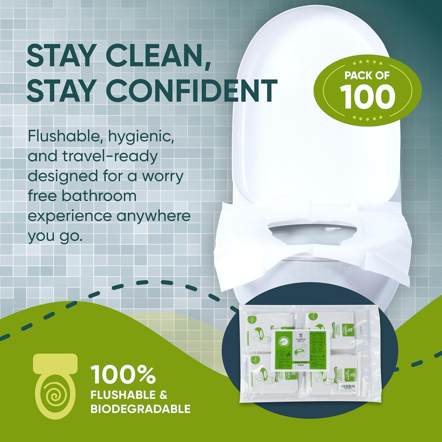 Disposable Toilet Seat Covers Pack of 100 XLarge Flushable Paper Travel Toilet Seat Covers for Adults and Potty Training, Premium Toilet Seat Liners for Public Restrooms