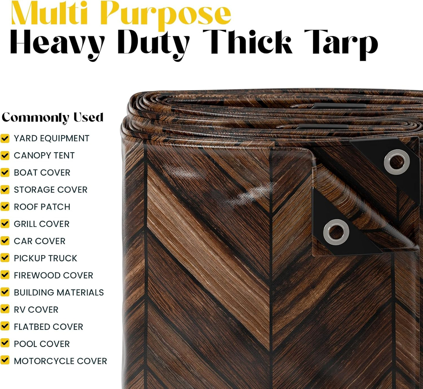 Core Tarps Extreme Heavy Duty 20 Mil Tarp Cover, Waterproof, UV Resistant, Rip and Tear Proof, Poly Tarpaulin with Reinforced Edges for Roof, Camping, Patio, Pool, Boat (Brown Wood/Black 30′ X 70′)