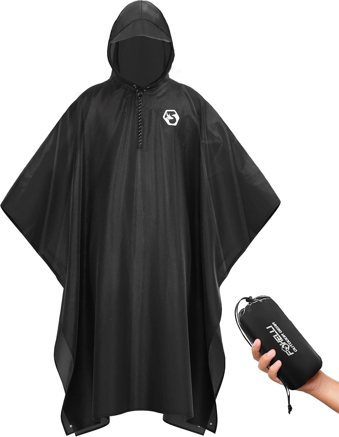 Foxelli Rain Poncho for Adults – Extra Long Reusable Waterproof Raincoat with Hood, Lightweight for Hiking, Camping, Outdoors