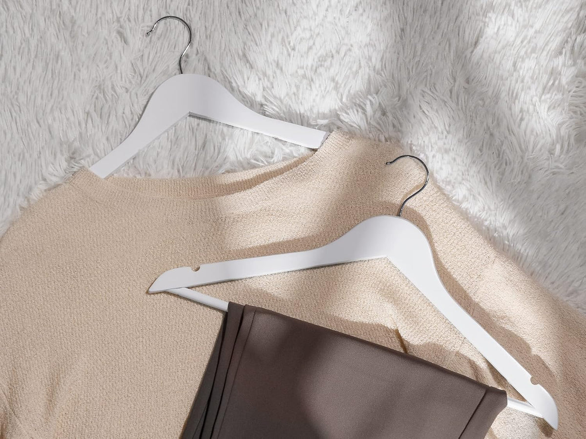 StorageWorks White Wooden Hangers, 30 Pack Wood Hanger for Closet, Coat Hangers for Coats, Shirts, Pants, Bridesmaid Suits, Wedding Dress