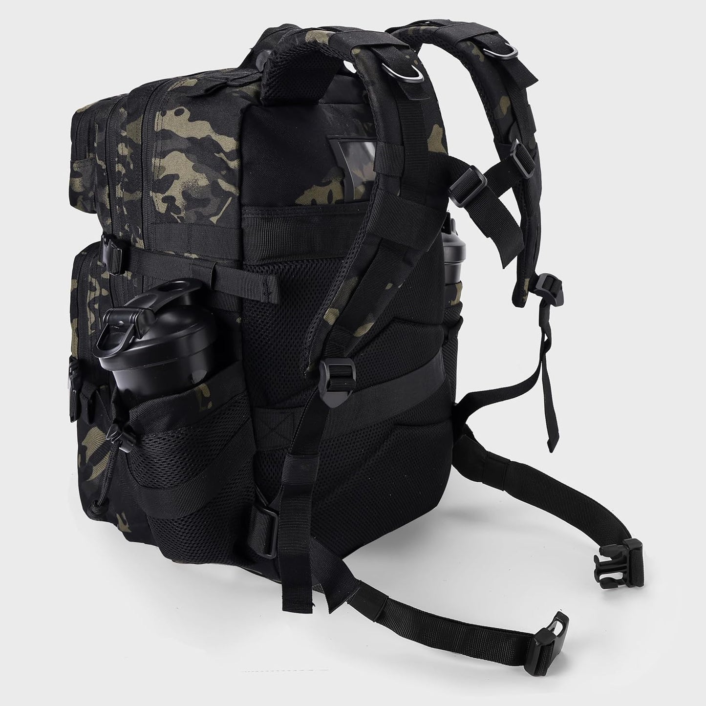LHI Military Tactical Backpack for Men and Women 45L Army 3 Days Assault Pack Bag Large Rucksack with Shoe Compartment - Black CP