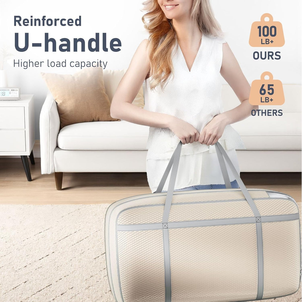 DIMJ Large Comforter Storage Bag with Handls, 100L Washable Blanket Storage, Compression Packing Totes Moving Bags With Zipper, Space Saving Containers For Pillow, Clothes, Bedding, 2 PCS