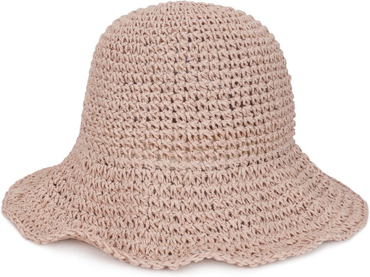 Womens Wide Brim Straw Sun Hat Foldable Floppy Crochet Beach Hat for Summer