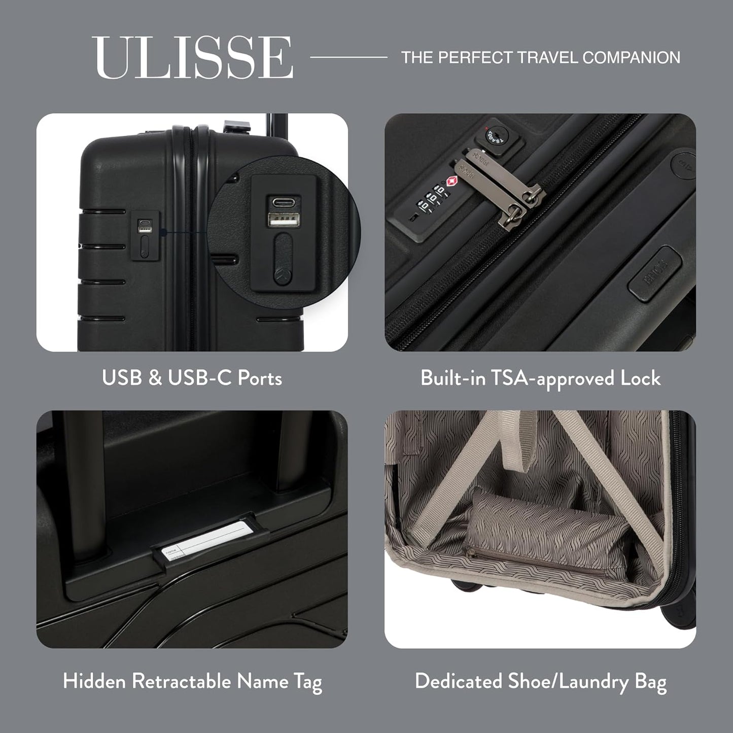 Bric's B|Y Ulisse Spinner Carry-On Suitcase, Lightweight Expandable Hard Shell Luggage with TSA Lock and Smooth 360° Wheels 21 Inch – Black