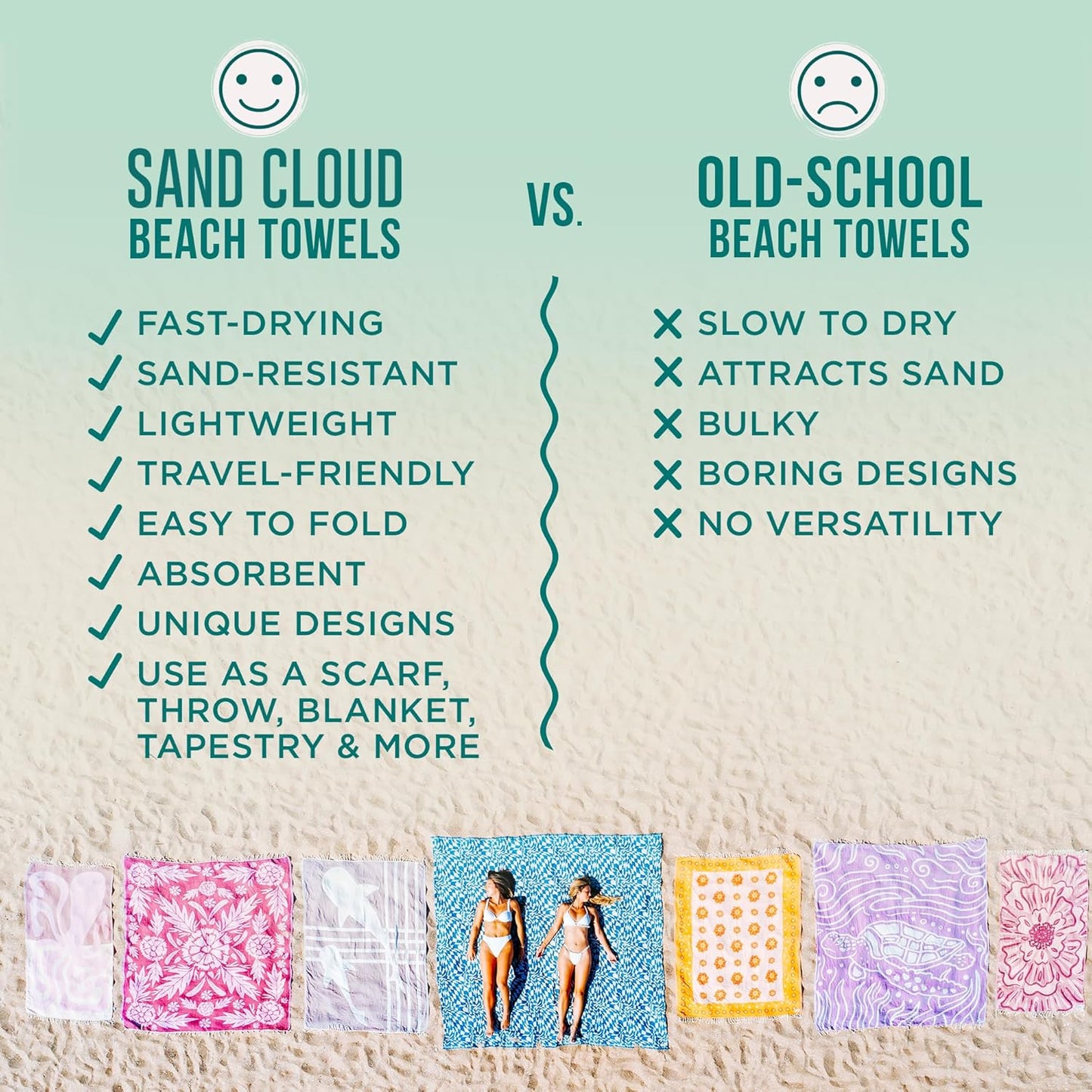 Sand Cloud Turkish Beach Towel - Sand Proof - 100% Certified Organic Turkish Towel - Quick Dry Towel for Beach, Blanket or Bath Towel - As Seen on Shark Tank - Mandala Sea Turtle Green…