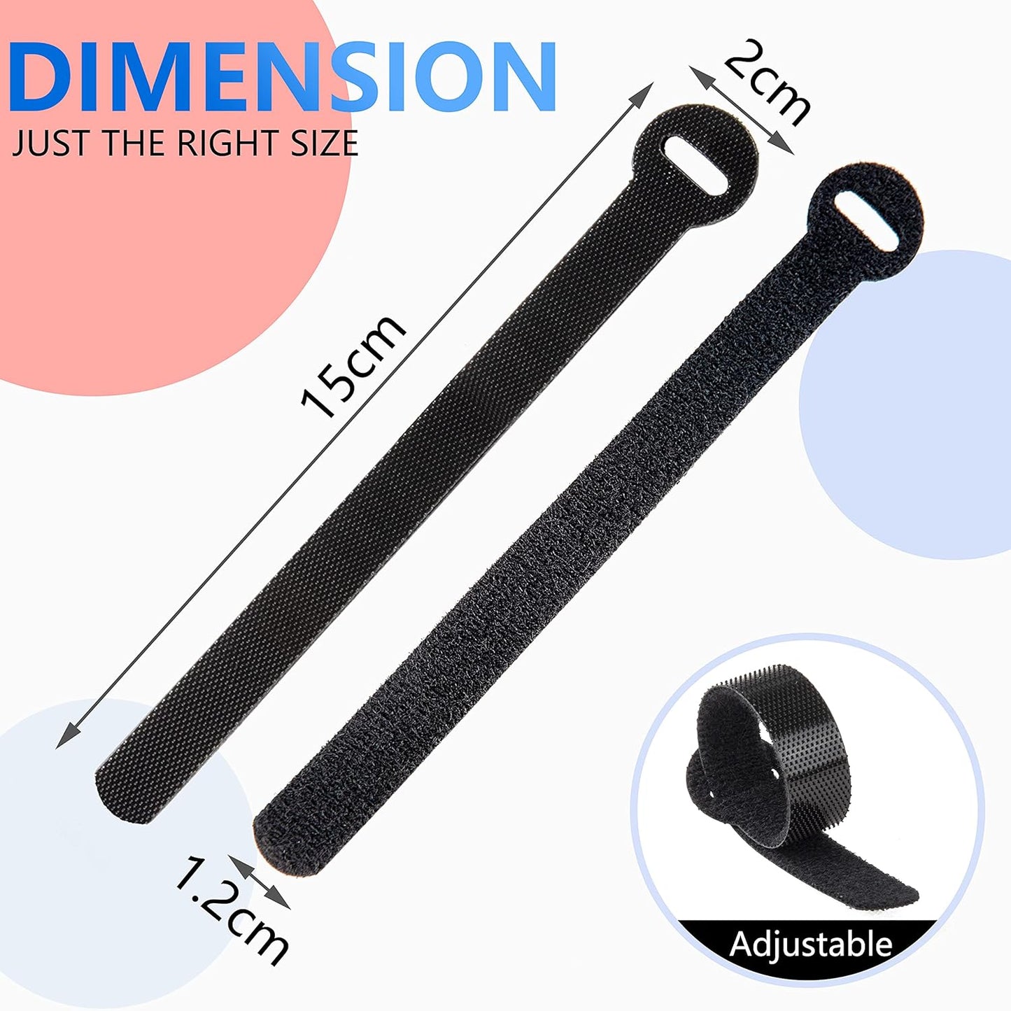 60x Cable Management Ties, Cord Wraps Black 6 Inches, Reusable Tidy Wire Ties for Cords, PC, TV, Computer & Desk