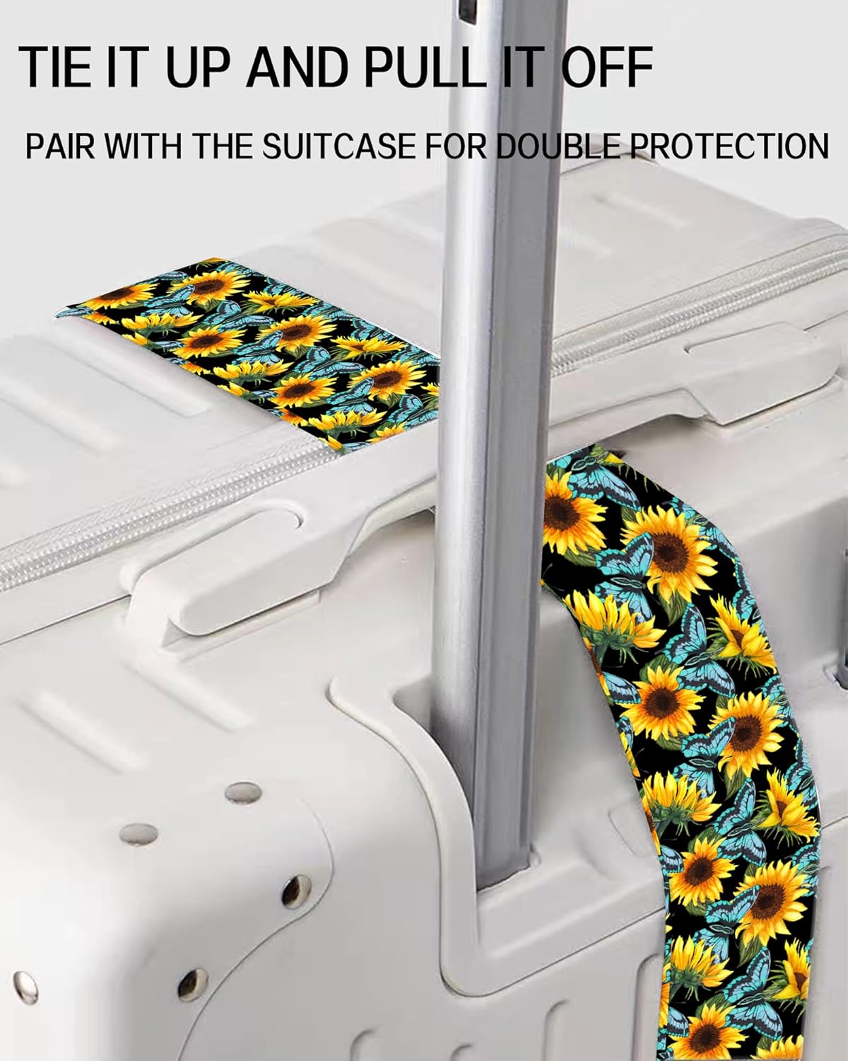 Luggage Straps for Suitcases, Adjustable Travel Belt, Durable Wide Luggage Strap, Cute Suitcase Strap Identifiers with Buckle, Bag Straps for Luggage, Cute Sunflowers Butterfly
