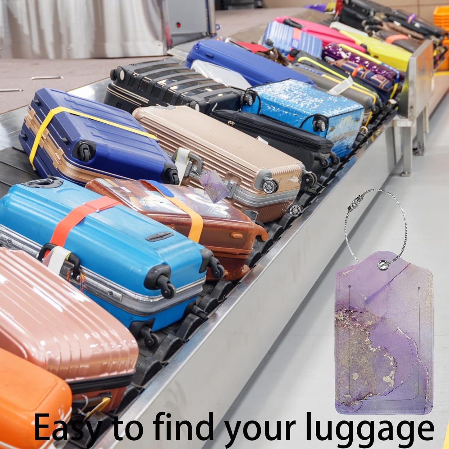 Light Purple Marble Luggage Tag Personalized Luggage Tags for Suitcases,Leather Bag Tags for Backpacks Handbag with Name ID Label Travel Essentials Baggage Tags 2 Pack