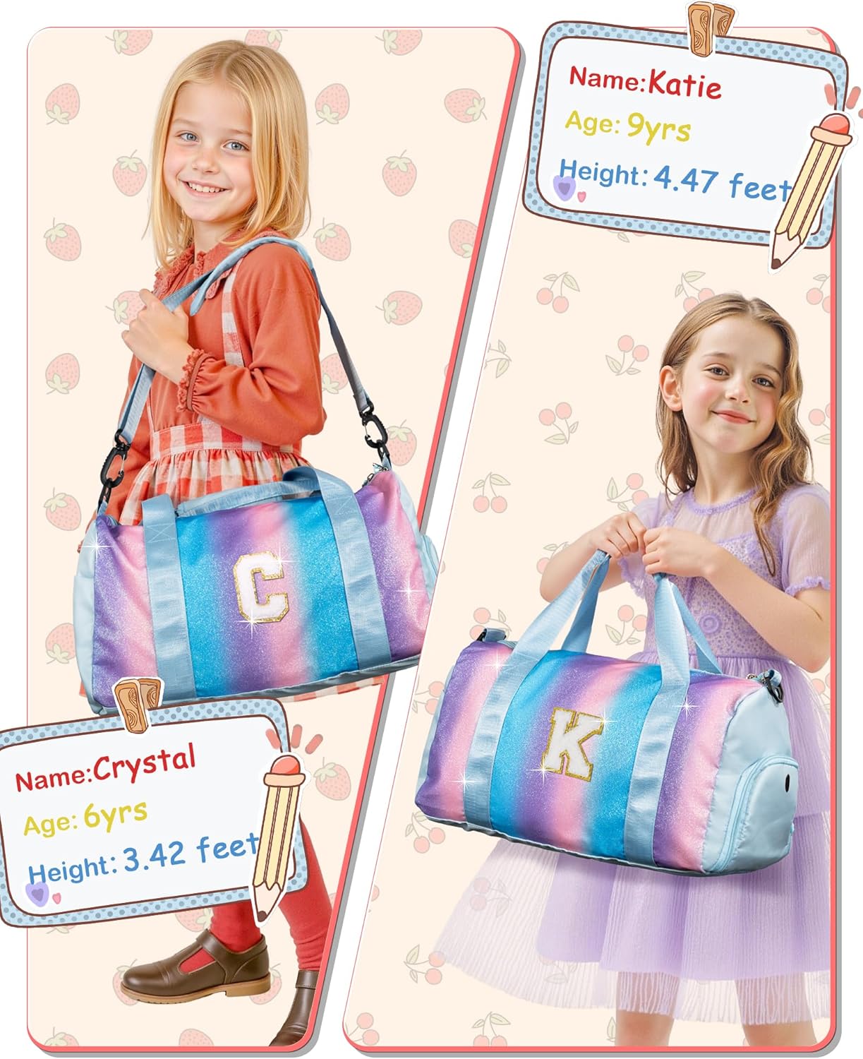 Girls Day Gifts-Girl Gym Bag with Shoe Compartment, Kid Personalized Weekender Overnight Bags, Initial Travel Tote with Makeup Pouch, Gift Ideas for Niece Sister (Letter O)