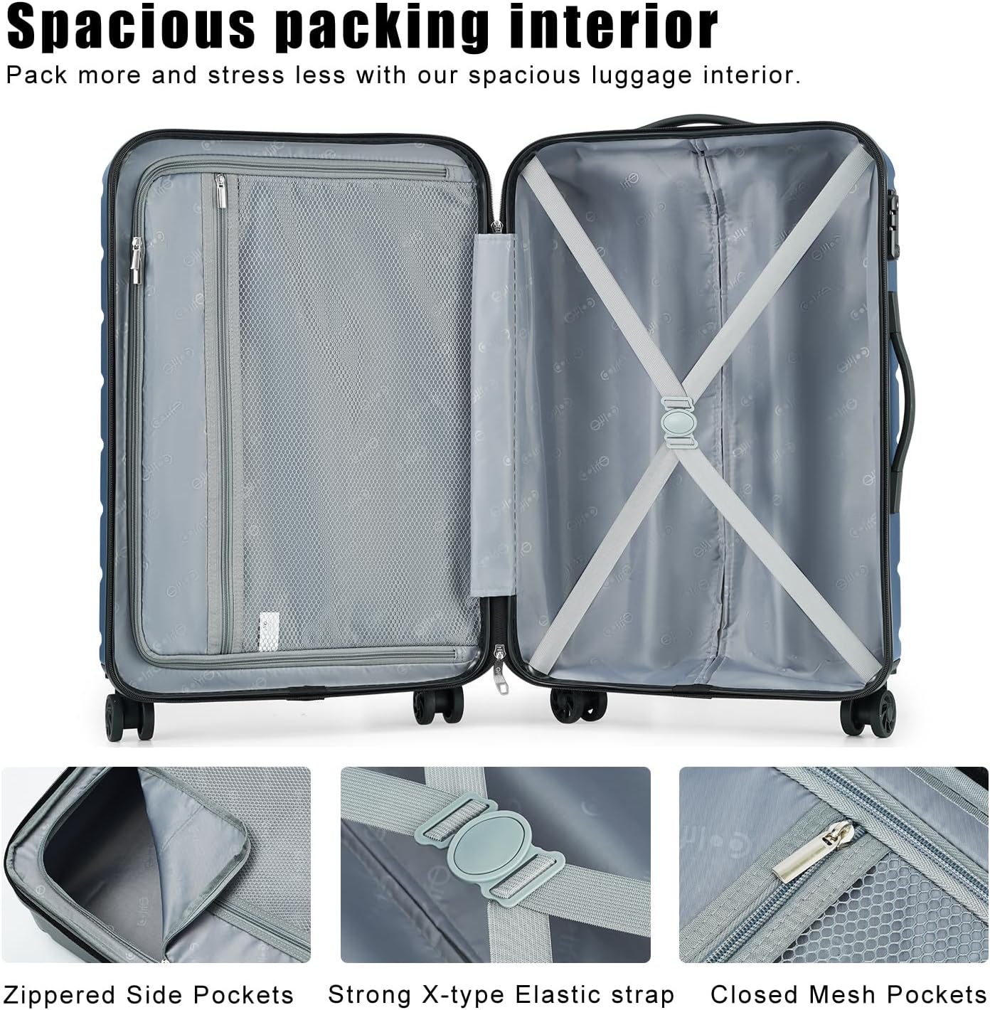 Coolife Luggage Suitcase Carry-on Spinner TSA Lock USB Port Expandable (only 28’’) Lightweight Hardside Luggage (Silver, S(20in_carry on))