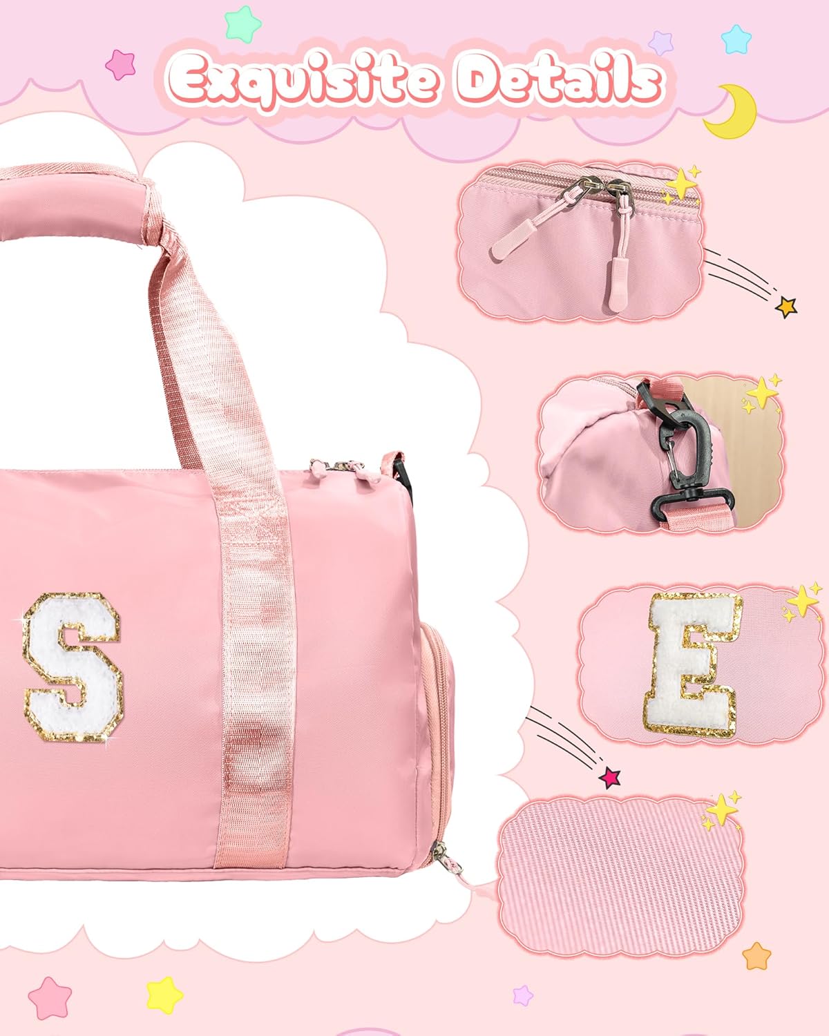 7 Year Old Girl Birthday Gifts Granddaughter-Girl Gym Bag with Shoe Compartment, Kid Personalized Weekender Overnight Bags, Travel Tote with Makeup Pouch, Niece Girls Birthday Gift (Letter L)