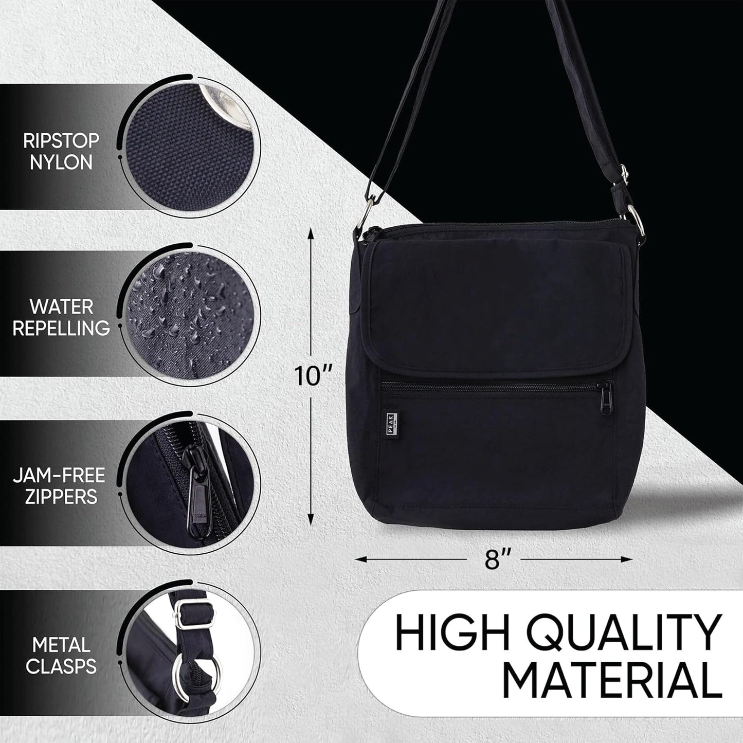 Peak Gear Crossbody Travel Purse with RFID Blocking Pocket and Lifetime Recovery Service. Nylon Shoulder Bag