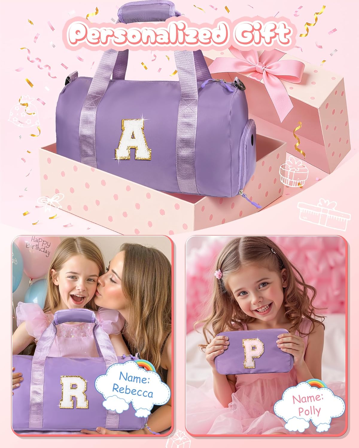 Birthday Gift for Granddaughter-Girl Gym Bag with Shoe Compartment, Kid Personalized Weekender Overnight Bags, Initial Travel Tote with Makeup Pouch, Christmas Gifts for Girls (Letter Z)