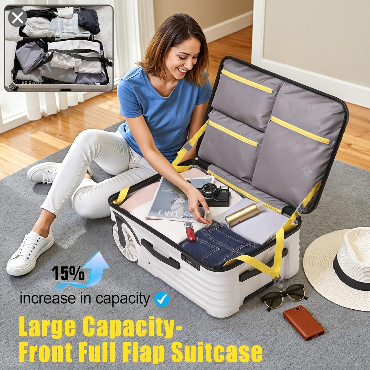 Extra Large Wheels 80L Luggage Hard Shell Suitcase Top Opening Hardside Travel Checked Luggage with TSA Lock (Black, 25-Inch)