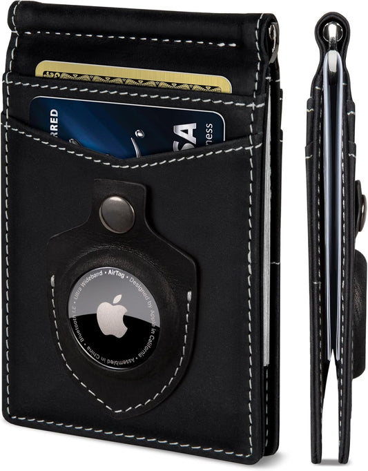 SERMAN BRANDS RFID Blocking Wallet Slim Bifold - Genuine Leather Minimalist Front Pocket Wallets for Men with Money Clip Gift