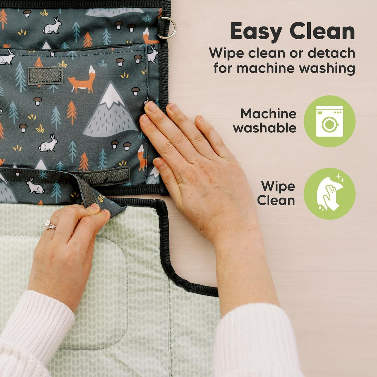 KeaBabies Portable Diaper Changing Pad - Large Waterproof Baby Changing Mat, Compact Travel Diaper Clutch,Functional Pockets Fit Newborn Essentials,Wipeable & Padded Baby Changer(Woods)