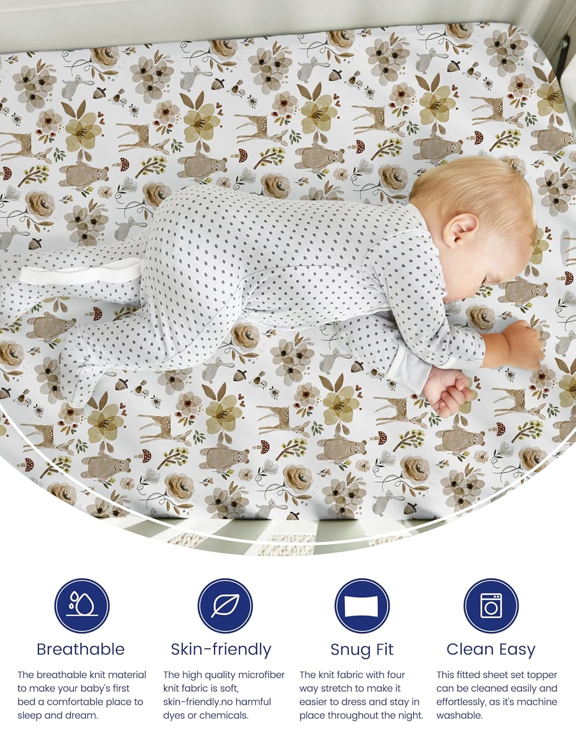 TotAha Premium Soft Pack n Play Sheets, Super Stretchy Jersey Knit Mini Crib Sheets Fitted, Silky Comfort Pack and Play Sheets Fitted, 2 Pack (Botanical Garden & Cute Bear)