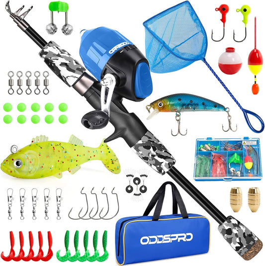 ODDSPRO Kids Fishing Pole Pink, Portable Telescopic Fishing Rod and Reel Combo Kit - with Spincast Fishing Reel Tackle Box for Girls, Youth