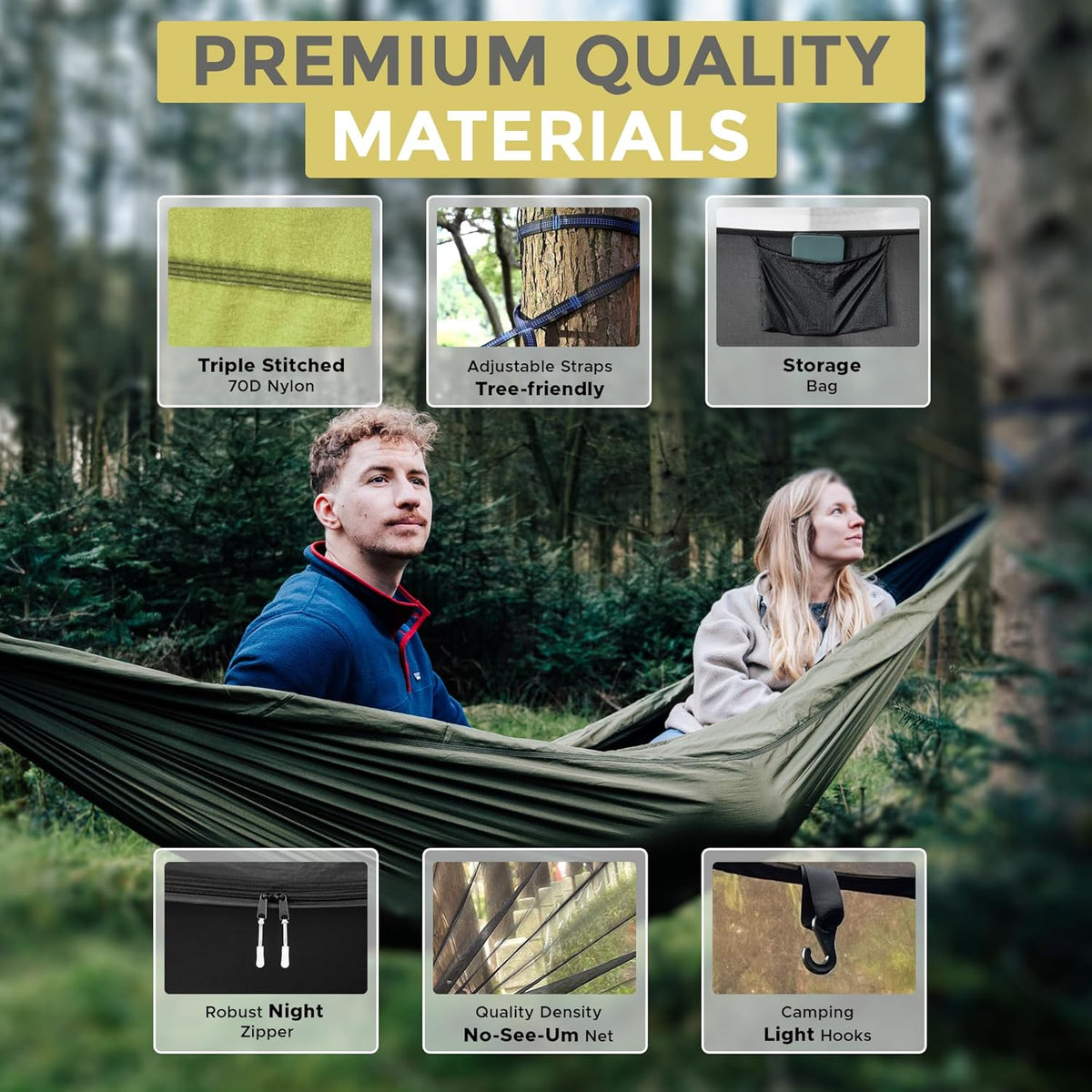 Miztli Camping Hammock -Portable Hammock w/Spacious Net & Tree Straps w/Adjustable Loops, Double and Single Hammock for Outdoor, Indoor, Hiking and Travel