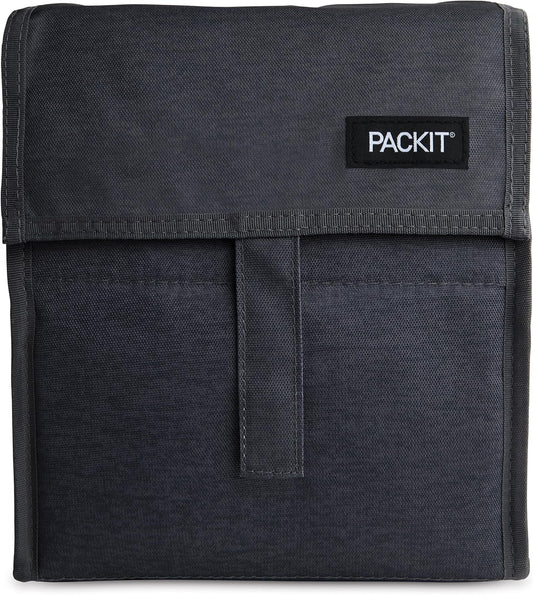 Packit® Freezable Lunch Bag, City Charcoal, Built with ECOFREEZE® Technology, Foldable, Reusable, Zip and Velcro Closure with Buckle Handle, Designed for Work Lunches and Fresh Lunch On the Go