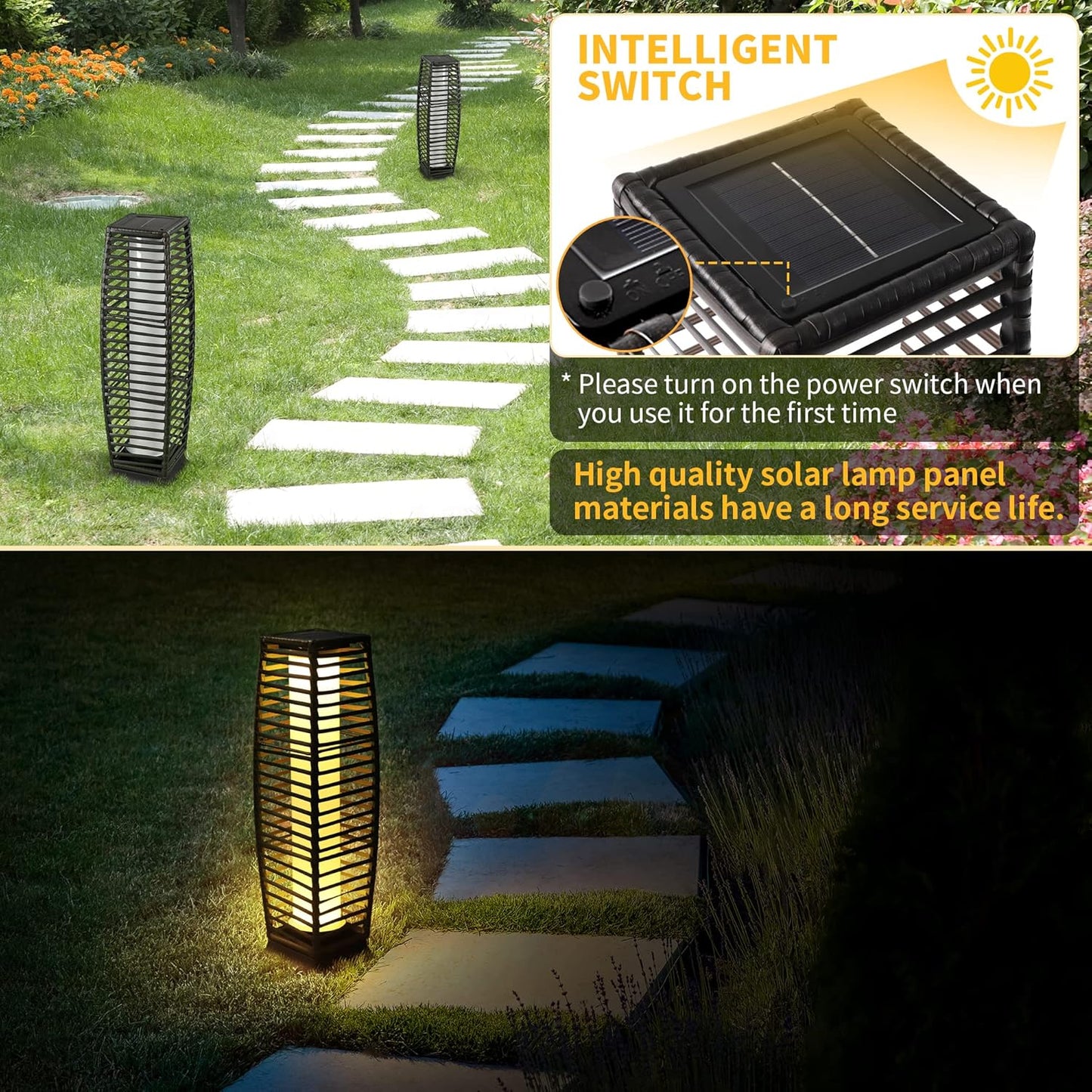 Solar Floor Lamp, Outdoor Floor Lamp, Solar Lanterns Outdoor Waterproof, Solar Powered Resin Wicker Outdoor Solar Lamp,Weather-Resistant Rattan Deck Light for Porch, Garden, Patio, Deck