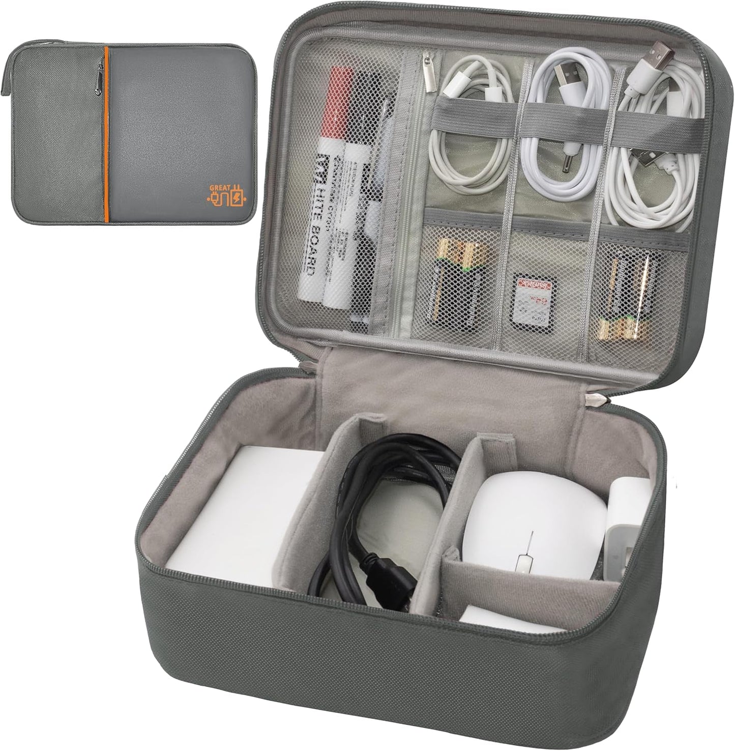 Electronics Organizer,Travel Cord Organizer Pouch, Portable Cable Organizer Bags, Waterproof Electronic Accessories Storage Case for Cables, Cords, Charger, Phone (Double Layer-Gray)