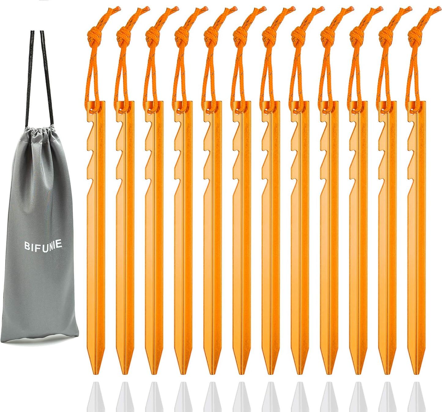 Aluminum Alloy Tent Stakes Pegs, 12-Pack Aluminum Ground Pegs with Reflective Pull Ropes, Lightweight Metal Stakes Pegs for Camping Tents Hammocks