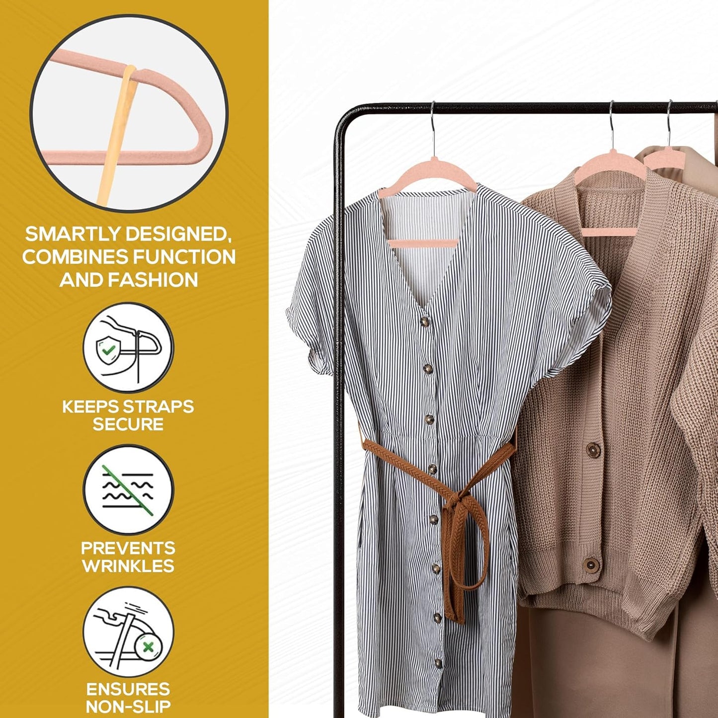 50 Pack New Premium Quality Velvet Hangers Ultra Thin Non Slip Adult Felt Space Saving Hangers for Closet Heavy Duty Coat Pants Jackets Dress Hangers 360° Swivel Hook Hold Upto 10lbs Rose Gold