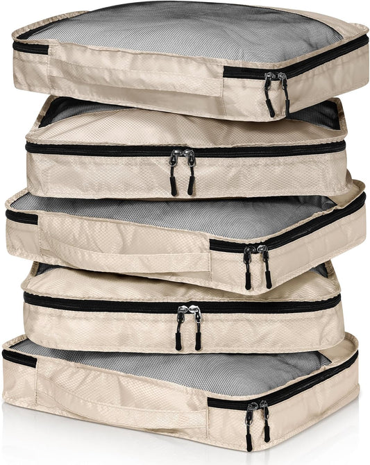 5 Pcs Packing Cubes for Suitcase Large Travel Cubes Carry on Luggage Organizer Bags for Clothes Accessories(S,Khaki)