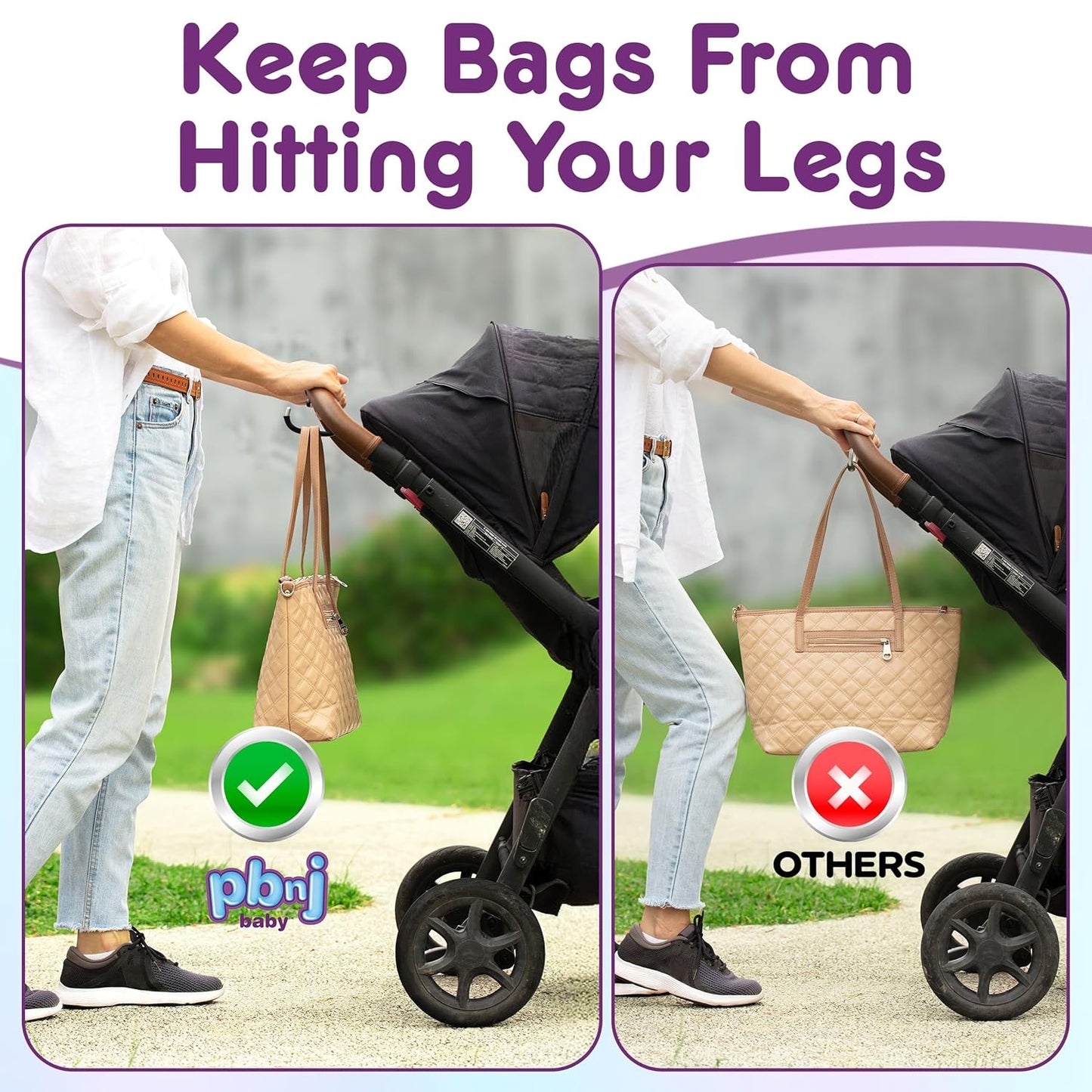 Stroller Hooks for Hanging Diaper Bags - Mommy Stroller Clip and Stroller Accessories Organizer Hook - Large Carabiner Clips for Mom Purse Shopping Grocery Bag and Accessory - (2 Pack) (Foldable)