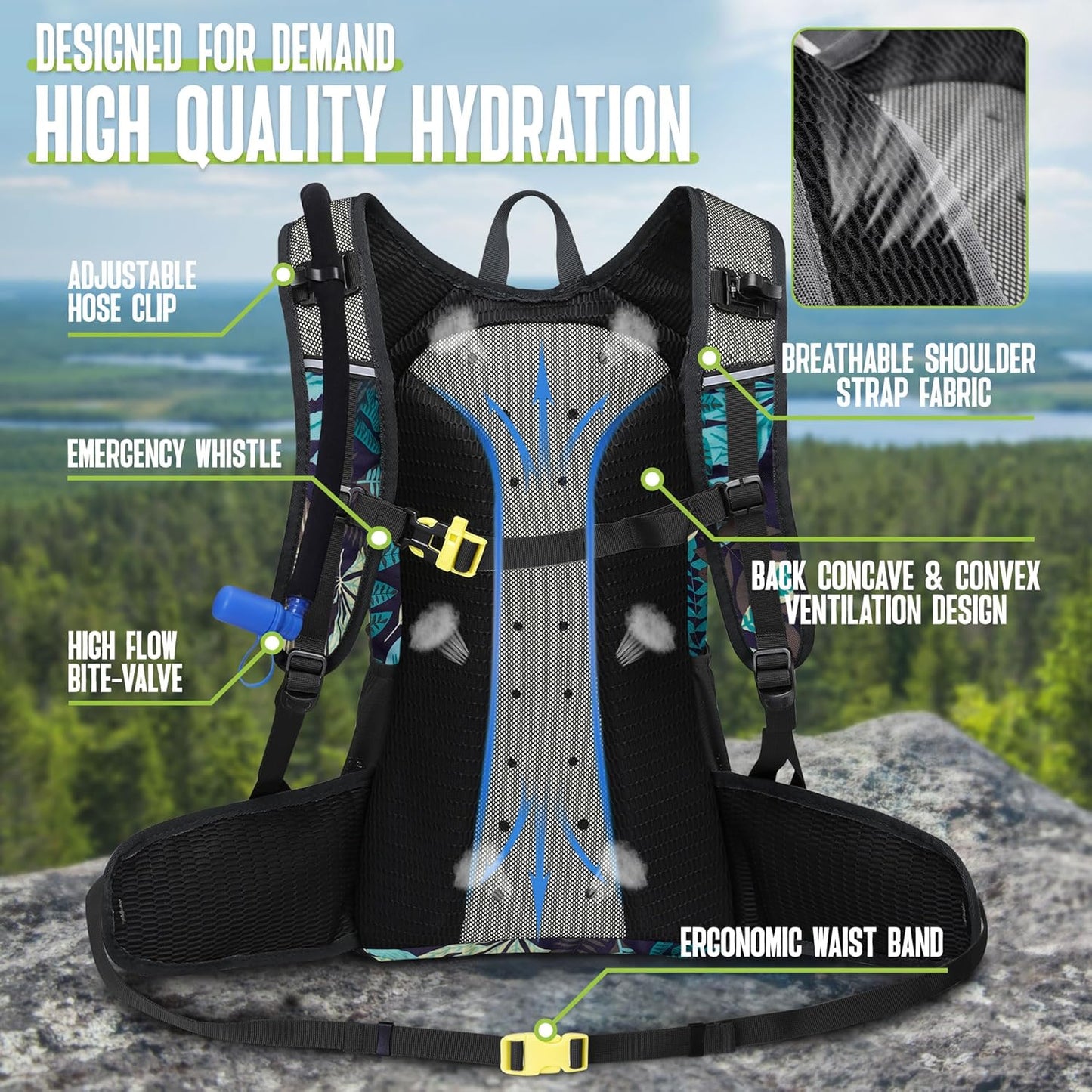 N NEVO RHINO Hydration Backpack, 18L Multipurpose Hiking Backpack with 3L Water Bladder, Water Backpack Insulated Hydration Pack Ideal for Hiking and Cycling