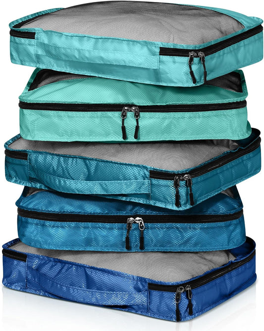5 Pcs Packing Cubes for Suitcase Large Travel Cubes Carry on Luggage Organizer Bags for Clothes Accessories(L,Blue)