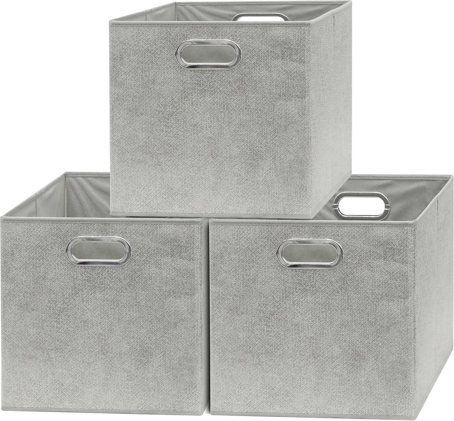 SIMPLE HOUSEWARE 13-Inch Collapsible Fabric Cube Storage Bin with Handles, Printed Design, 3 Pack, Gray